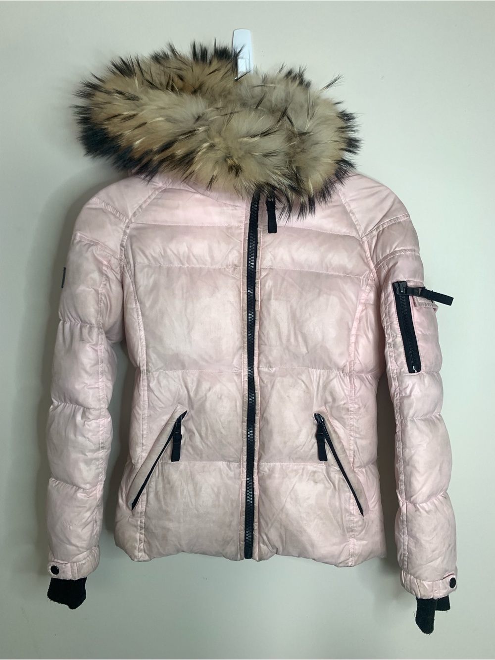 SAM. Light Pink Puffer Jacket Fur Trim 12